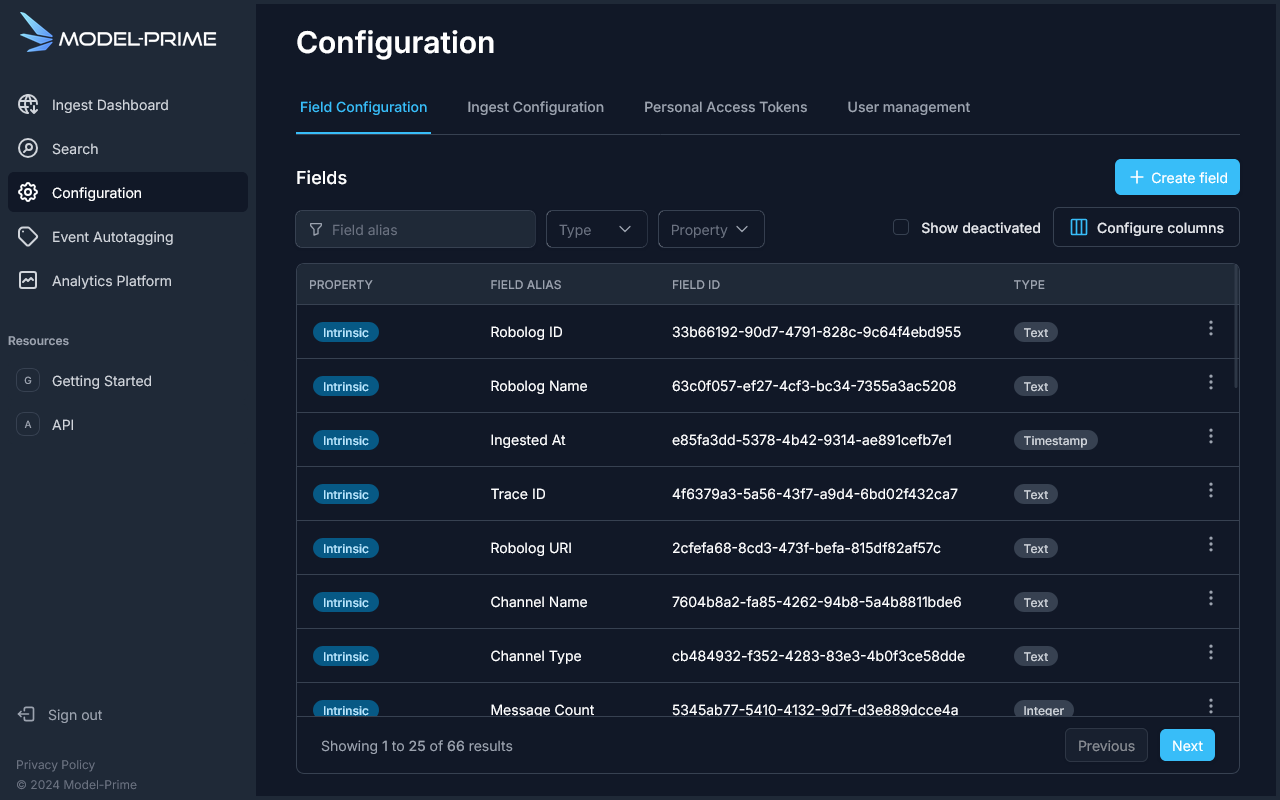 Web App UI Field Config Page