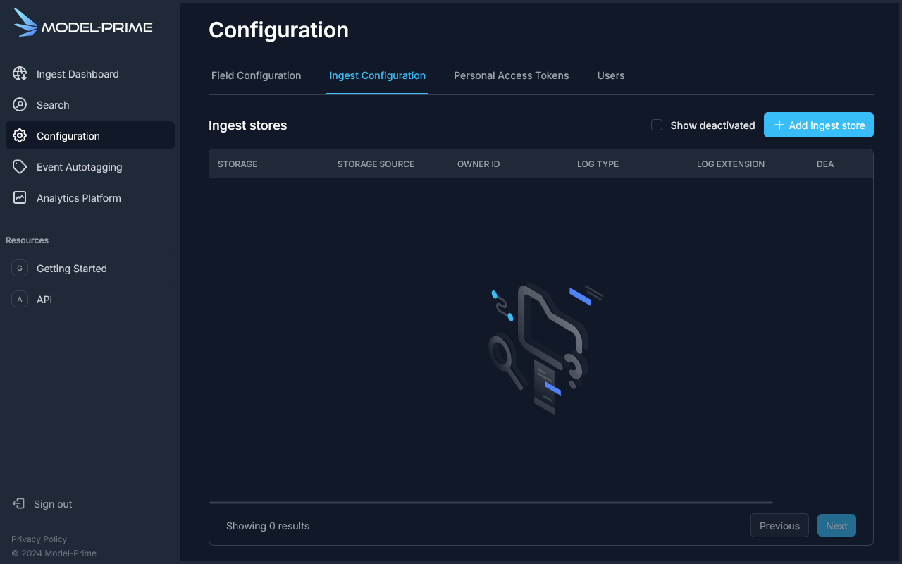 Web App UI Ingest Config Page